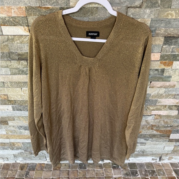 Avenue Tops - Avenue Shimmering Gold Knit Top